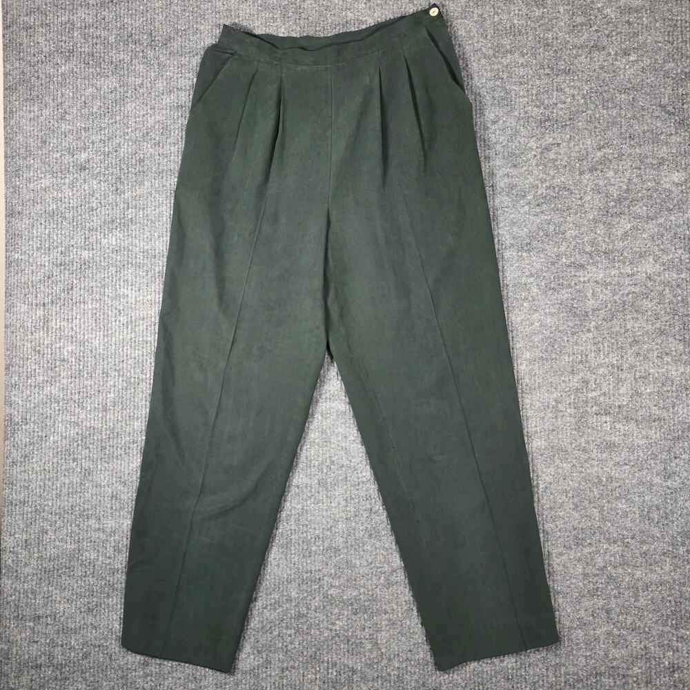 Wintersilks 100% Silk Pleated‎ Trousers Green High Waist Size 14
